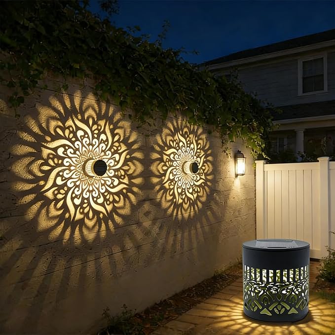 Decorative Solar Mandala Lights | Metal Solar Powered Outdoor Wall & Step Lighting | Waterproof Garden/Patio/Fence Lights with Auto On/Off | Mandala Pattern Backyard Decor for Deck,Post,Yard (1)