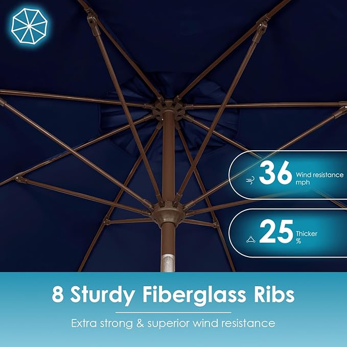 GREENVINES 9-FT-Patio-Umbrella | Outdoor-Table-Umbrellas | 8 Sturdy Fiberglass Ribs | Push Button Tilt & Crank | Waterproof | Market Umbrella | for Pool Backyard Garden Deck | Navy Blue