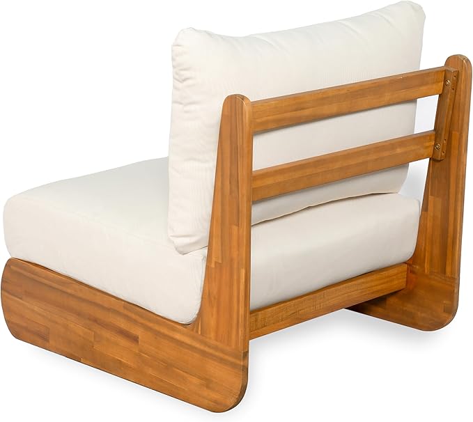 Christopher Knight Home Poppy 3 Piece Patio Conversation Set with Cushion, Acacia Wood 5 Seater Outdoor Sofa Chat Set, Wooden Patio Sectional Sofa Set with Club Chair, Teak+Beige