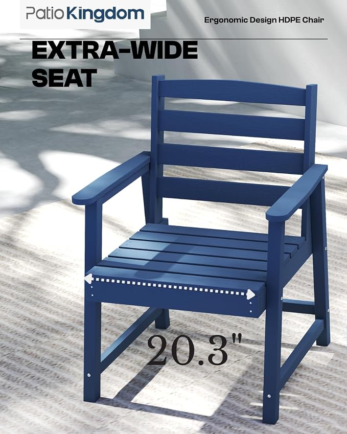 7-Piece Outdoor Dining Set with 15FT Umbrella for 6,Navy Blue | 75.2'' HDPE table, chairs included, weather-resistant furniture with hole, ideal for lawn, poolside, yard, garden, deck