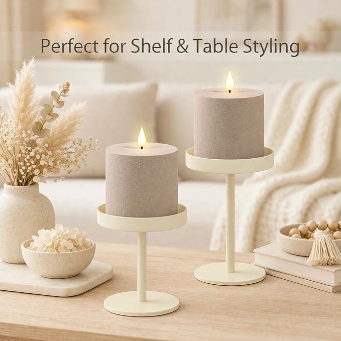 smtyle Grey 4x4 Inch Flameless Pillar Minimalist Textured Frosted Plastic Pottery Barn Style LED Flickering Battery Operated Candles with Remote for Home Decor, Relaxation, Meditation