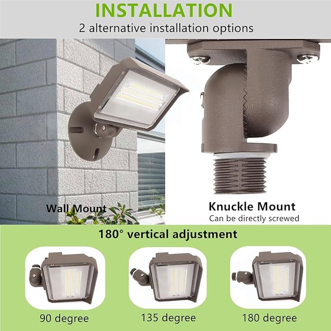 40W Outdoor LED Flood Light Dusk to Dawn with Knuckle, 5600LM 500W Equivalent, 100-277V 5000K Daylight, ETL Commercial LED Flood Light Fixture, Outdoor Security Lighting for Landscape/Parking Lot