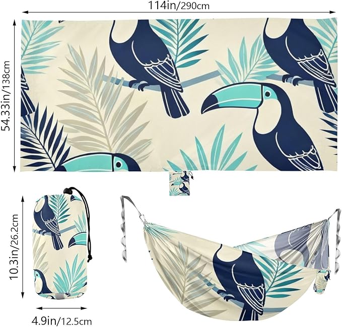 Toucan Pattern Outdoor Hammock with Tree Straps for Outside Patio Garden