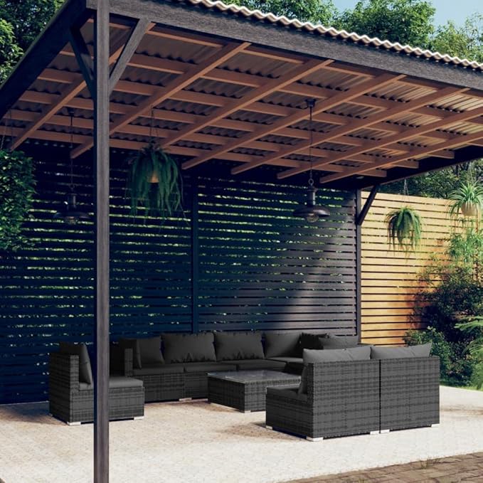 Patio Lounge Set with Cushions,Conversation Patio Furniture Porch Furniture Sets Garden Furniture Suitable for Patio, Deck, Front Porch, Poolside or Balcony Poly Rattan Gray