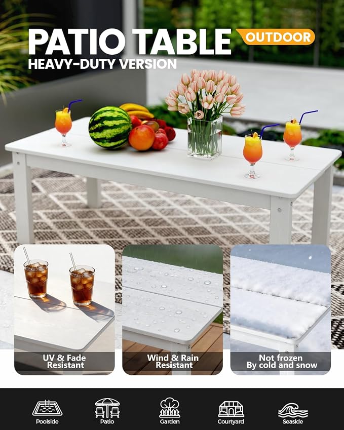 nevilywood Adirondack Coffee Table, White, 47.3" x 22.7" x 17"