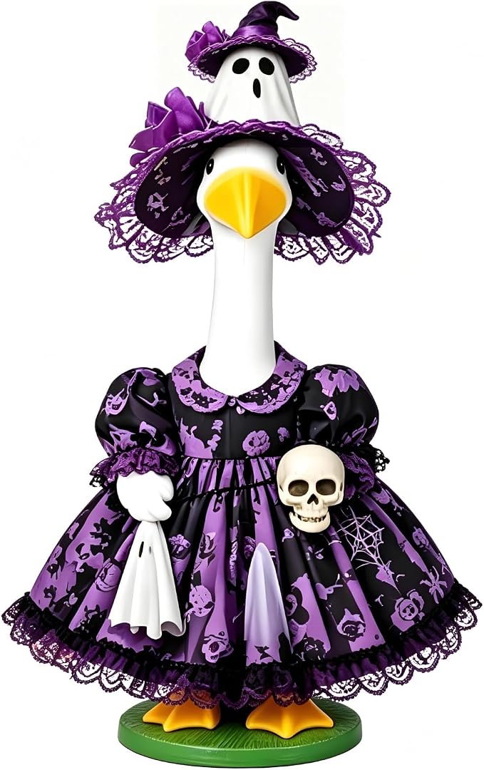 Mtsebmves Pumpkin Wizard Porch Goose Outfit Witch Geese Costume 23-Inch Porch Goose Dress for Yard Lawn Outdoor Garden Patio