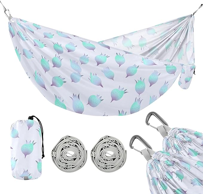 Camping Hammock Outdoor Hammocks for Outside Green Blue Pitaya Beach Trees Portable Lightweight with Pockets Tree Straps Indoor