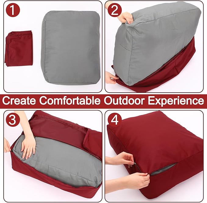 Wenqik 3 Pcs Waterproof Cushion Covers(Not Includes Cushion) 48'' x 24'' Outdoor Patio Furniture Seat Covers Fade Resistant Replacement Slipcover with Zipper for Outside Couch Swing Sofa(Burgundy)