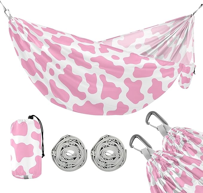 Camping Hammock Outdoor Hammocks for Outside Pink Cow Camoflage Beach Trees Portable Lightweight with Pockets Tree Straps Indoor Small