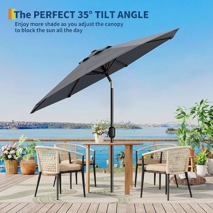 IDEALHOUSE 9FT Outdoor Patio Umbrella, Market Table Umbrella with Crank Lift & Push Button Tilt, Heavy-Duty Iron Frame & Polyester Canopy for Garden, Deck, Backyard, Pool