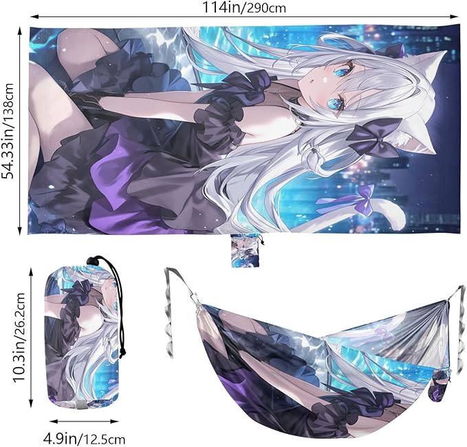 Lolita Style Anime Girl Outdoor Hammocks Foldable Swing Hammock for Patio Backyard Lounge Base