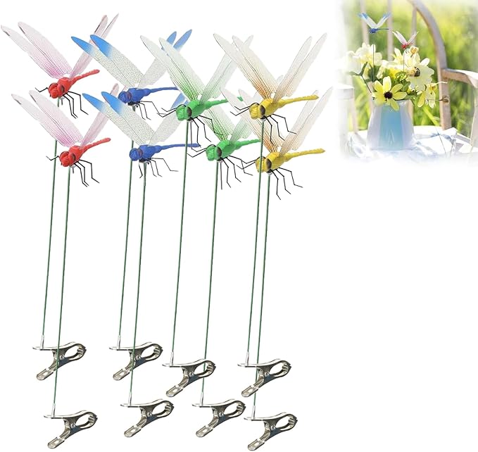 8 Packs Outdoor 3D Dragonfly Clips, Fake Dragonfly Clip, Creative Home Ornaments, 3D Dragonfly Garden Decoration Clip with Natural and Organic Concepts