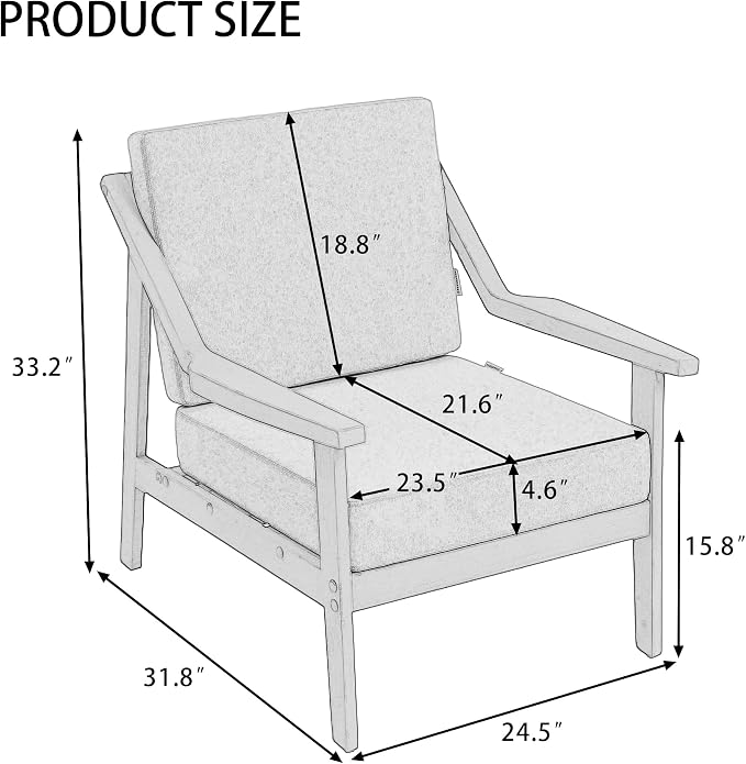 Outdoor Patio Furniture Set, 2 Piece Outdoor Patio Sofa Armchairs with Washable Thick Cushions, All-Weather Solid Wood Patio Bistro Set for Porch, Balcony, Natural Frame & Gray Cushion