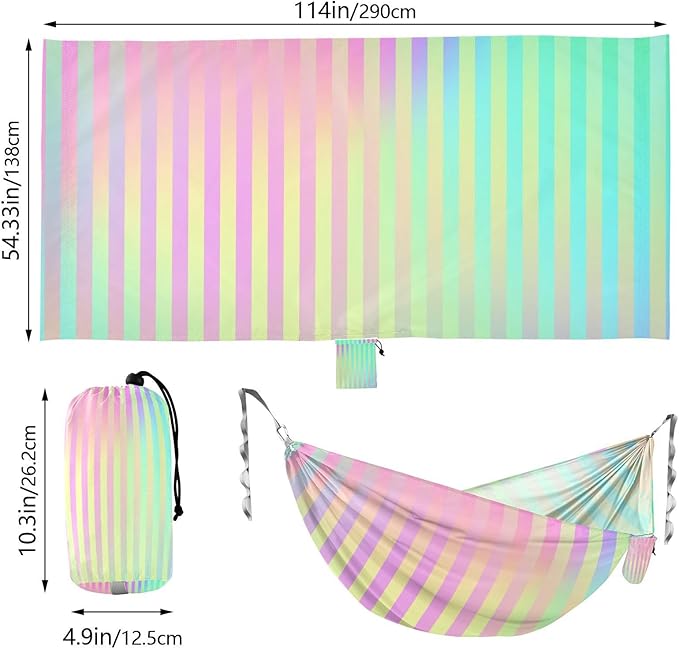 Colorful Laser Design Stripes 330lb Capacity Hammocks for Camping with Hanging Rope Backyard Hammock for Patio Backyard Lounge Base soporte para hamacas para adultos