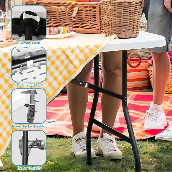 6FT Folding Tables Heavy Duty Folding Table, Multi-Functional Fold Up Table for Outdoor Camping Picnic Parties, Indoor Events White Training Table with 330lbs Static Weight Capacity