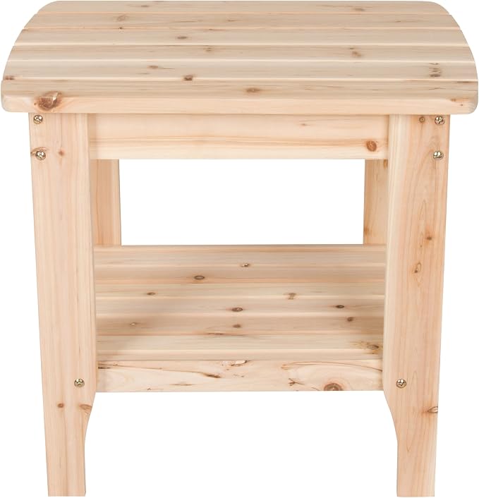 24" Natural Solid Wood Outdoor Side Table Beige Traditional Transitional Rectangular Cedar Pine Finish Weather Resistant