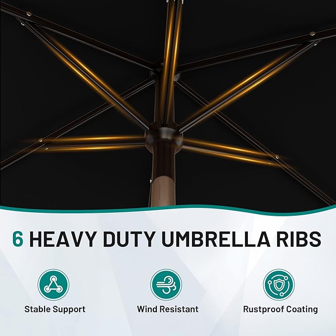 AreShark 6.5' x 10' Rectangular Patio Umbrellas for Outdoor, Outdoor Table Umbrella, Large Outdoor Patio Umbrellas with 6 Sturdy Ribs for Pool, Garden, Deck & Market (Black)
