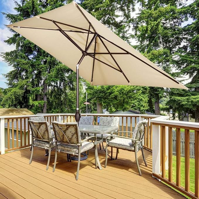 Abba Patio Rectangular Patio Umbrella Outdoor Market Table Umbrella with Push Button Tilt and Crank, 6.6 by 9.8 Ft, Beige
