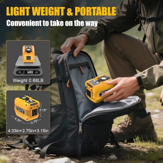 2 Packs 220W Power Inverter Compatible with Dewalt 20V Battery (Battery Not Included), DC 20V to AC 110V Portable Power Station, 400LM LED Light, 1 AC Outlet, 2 USB & 1 Type‑C Fast Charging