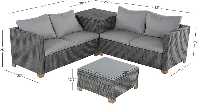 Grand Patio Outdoor Furniture Set with Glass Coffee Table,Wicker Patio Furniture Set with Woodgrain Feet,Modular Sectional Sofa Set for Backyard Garden Poolside(Coffee Table, Light Gray)