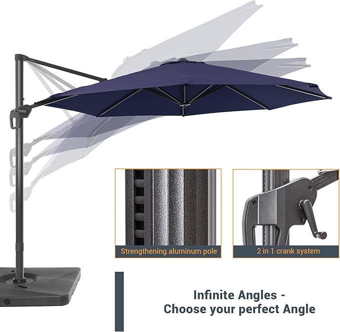 FLAME&SHADE 11 ft Cantilever Offset Patio Umbrella, Large Heavy Duty Outdoor Patio Umbrella Aluminum 360° Rotation Round Outdoor Umbrella for Deck,Pool,Backyard