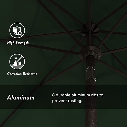 California Umbrella 9' Round Aluminum Patio Umbrella, Crank Lift, Push Button Tilt, Bronze Pole, 4-year Non-fading fabric, Hunter Green