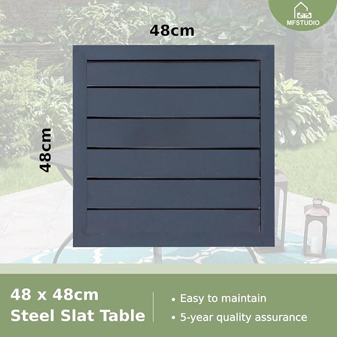 MFSTUDIO Metal Patio Side Table, Small Outdoor Square Coffee Tea Bistro End Table, Black