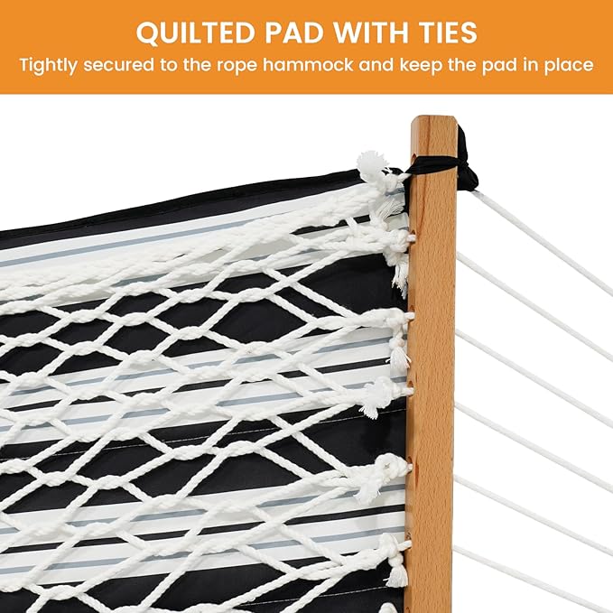 Lazy Daze Hammocks 2 Person Hammock Pad and Pillow Set, Double Polyester Quilted 78" x55" Replacement Pad for Rope Hammock, Black Stripes
