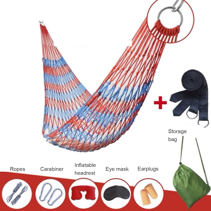 Nylon Rope Hammock 9 Groups 18 Knotted Ropes Mesh Outdoor Camping Hammock with Storage Bag Easy to Set Up(Green)