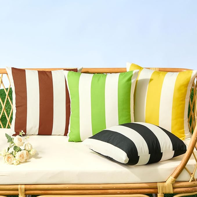 Allorry Outdoor Pillow Covers 20x20 Rust Striped Outdoor Decor JB007J20 | Striped Pillow Covers|for Spring Summer Outdoor Waterproof Garden Patio Furniture Sofa Bed Home Decor