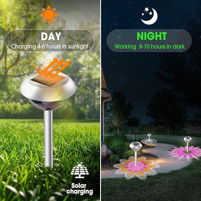 LAVAED Solar Light Outdoor Waterproof,Solar Powered Garden Lights Stainless Steel LED Outside Walkway Lamp DIY Projection Pathway Lighting for Yard Backyard Lawn Landsacpe Decorative Gifts(2Pack)