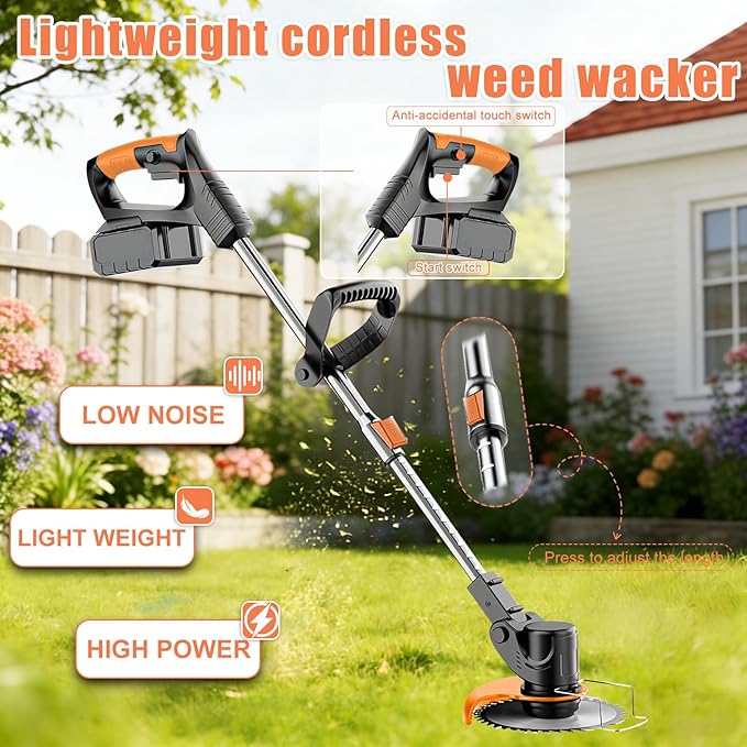 Electric Weed Wacker 21V Brush Cutters Battery Powered 3 in 1 Lightweight Weed Wacker Eater with Blade Adjustable Pole Cordless Grass Trimmer with 2 * 2.0Ah Batteries and Charger for Garden Yard Black