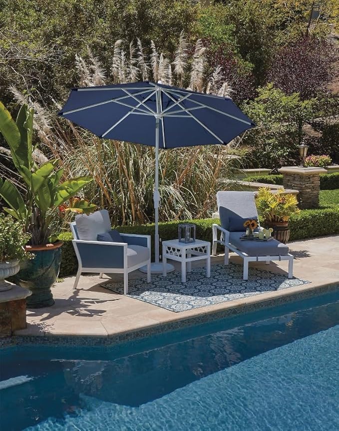 Treasure Garden 9-Foot Patio Umbrella - Outdoor Furniture Market Umbrella – Auto Tilt – Bronze Aluminum Frame (Obravia, Navy)
