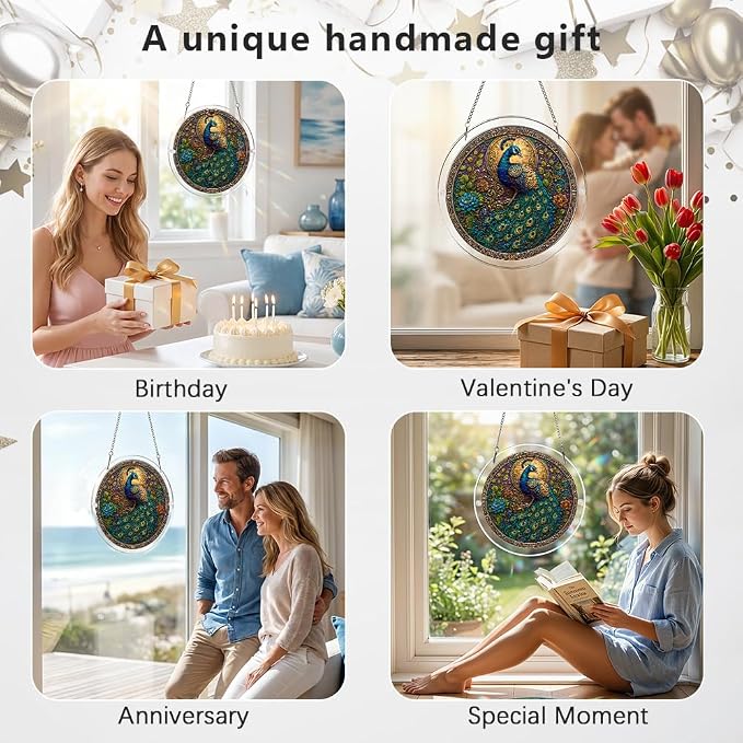Acrylic Puzzle Suncatcher, Peacock Sun Catcher Jigsaw Puzzle Window Hanging, Acrylic Puzzles Kit Home Garden Decor, Mothers Day Birthday Gifts for Mom, Wife, Sisters, 7.87 inch