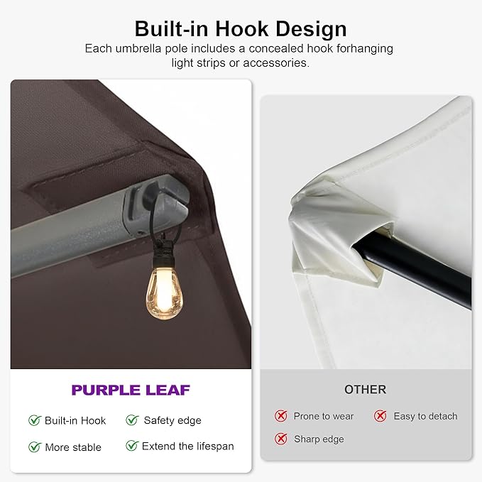 PURPLE LEAF 14ft Patio Umbrella Outdoor Double-Sided Umbrella with Base and Crank Rectangle Market Table Umbrella for Pool Deck Garden, Light Grey