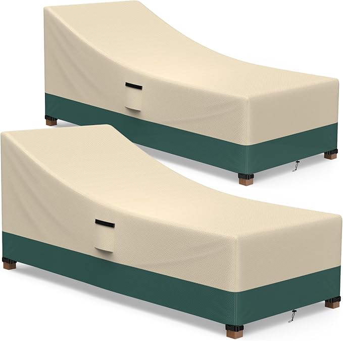 Patio Chaise Lounge Covers Waterproof , 420D Heavy Duty Chaise Lounge Covers 2 Pack with Handle & Air Vents, All-Weather Fit 68L x 30W x 30H inch Outdoor Poolside / Patio Lounge Chairs