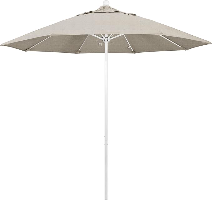 California Umbrella 9' Round Aluminum/Fiberglass Umbrella, Push Open, White Pole, Olefin Woven Granite