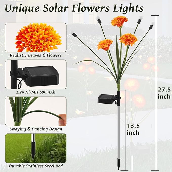 ZENFLORAL'S 6 Pack Solar Garden Lights with Flower and Firefly Decor, Waterproof LED Solar Flowers Outdoor,2 Mode Light for Garden,Patio,Yard,Pathway,Decoration Gifts for Women Mother's Day