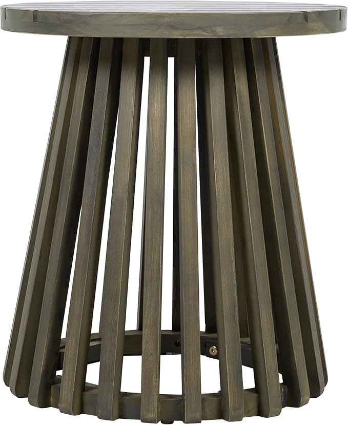 Christopher Knight Home Taki Acacia Wood Patio Coffee Table, Round Table with Unique Wooden Base for Backyard, Stylish Indoor/Outdoor Table, Easy Assembly, Space Saving Outdoor Furniture, Grey