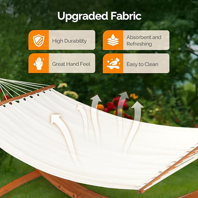 ONCLOUD Premium Double Hammock Set with Curved Hardwood Stand - 10.5ft Outdoor Relaxation System (400lb Capacity)