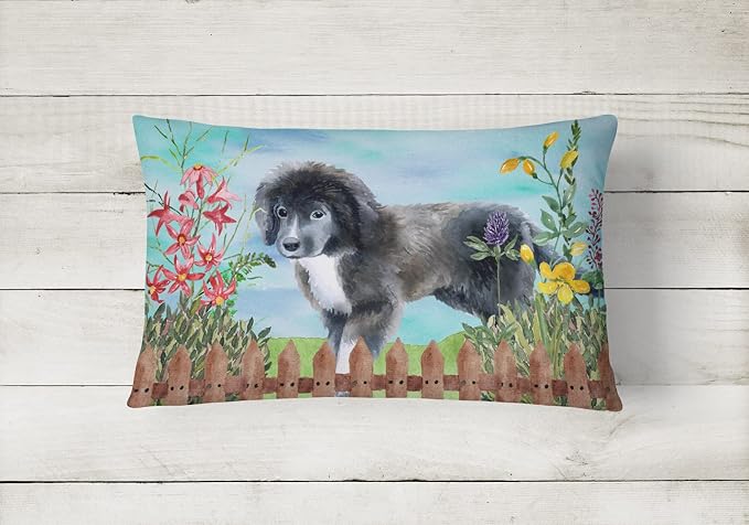 Caroline's Treasures CK1261PW1216 Newfoundland Puppy Spring Canvas Fabric Decorative Pillow Machine Washable, Indoor Outdoor Decorative Pillow for Couch, Bed or Patio, 12HX16W
