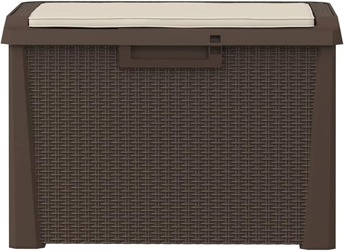 Gecheer Patio Rattan Deck Box Patio Storage Box with Seat Cushion Brown 33 gal p p