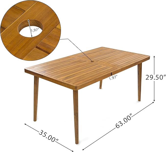 Merax 7 Piece Outdoor Patio Dining Set for 6, Patio Furniture Set with 6 Teak Finished Aluminum Dining Chair with Light Gray Cushions & Acacia Wood Table, Patio Conversation Set for Desk Garden