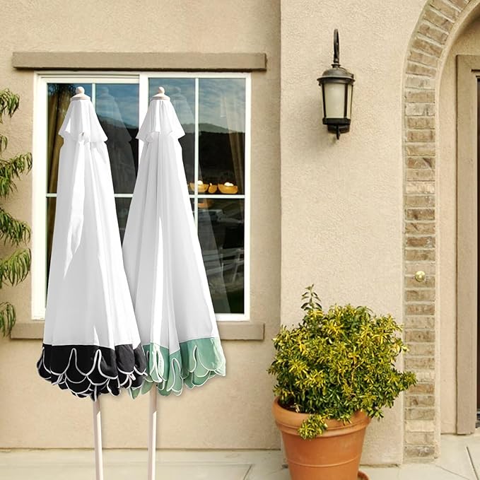 9Ft Elegant Valance Patio Umbrella, Outdoor Umbrellas for Patio with Auto-Tilt and Crank Systerm, Table Umbrella for Outdoors, Poolside,Beach, Backyard