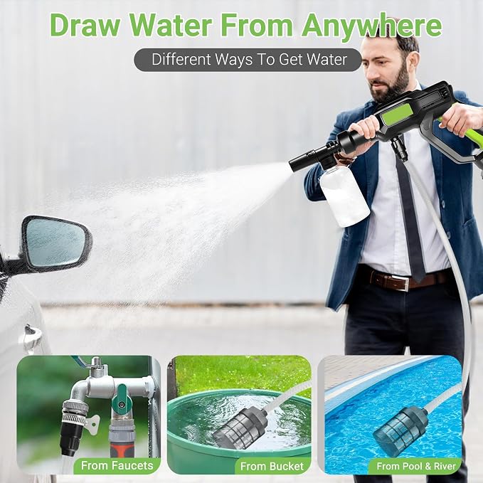 Cordless Portable Washer, Handheld Washer with 6-in-1 Nozzle, Battery Operated Washer, Cordless Portable Cleaning Tool for Car