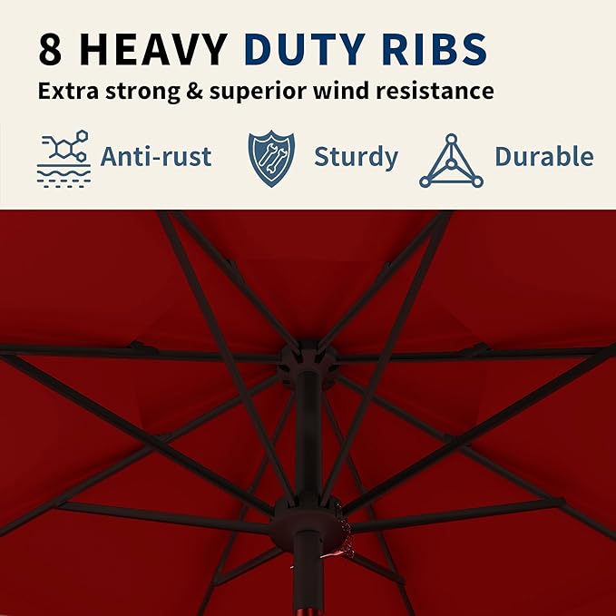 9FT 3 Tiers Patio Umbrella With Auto Tilt And Crank, Outdoor Table Market Umbrella with 8 Sturdy Ribs for Garden, Lawn, Deck, Backyard and Pool