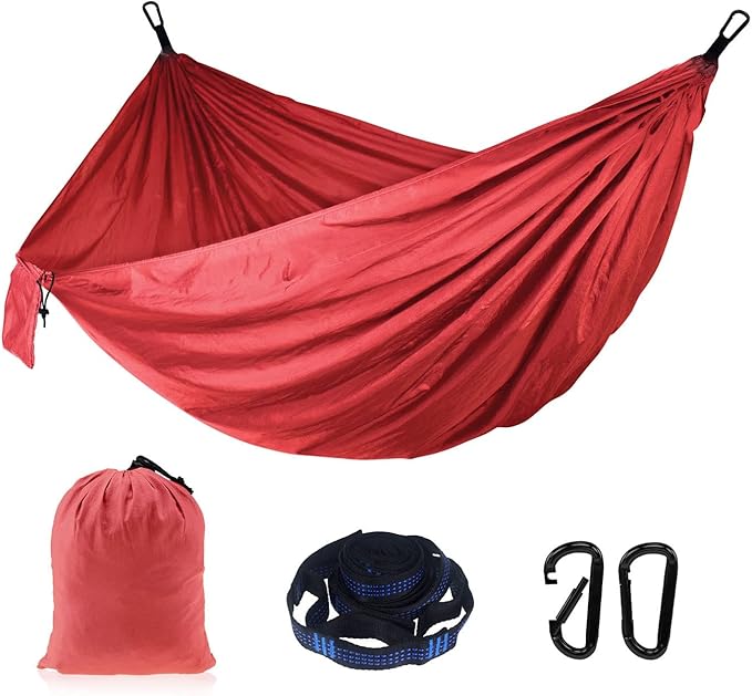 Portable Lightweight Outdoor Hammocks, Double Camping Hammock with Tree Straps, Nylon Parachute Hammock with Carabiners, for Hiking Camping Beach (Color : Brown, Size : 270x140cm)