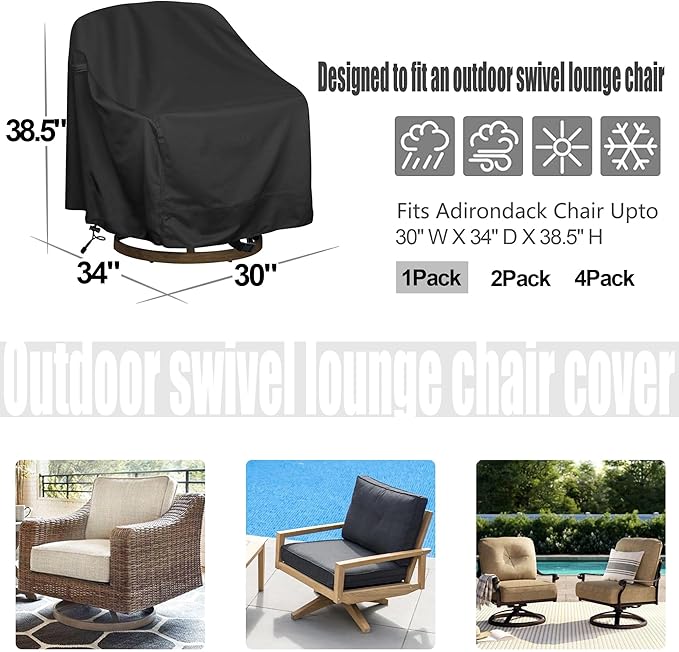 Outdoor Swivel Lounge Chair Cover,Waterproof Heavy Duty Outdoor Chair Covers, (30" W X 34" D X 38.5" H) Patio Furniture Cover for Swivel Patio Lounge Chair