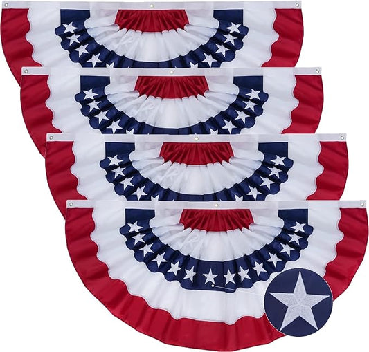 SYII Bunting Flag 3x6 Feet Outdoor (4 PCS), Embroidery Stars American US Bunting Flags with 3 Brass Grommets, Patriotic Half Fan Banner for Fourth of July Decor, 4th of july Decorations Outdoor