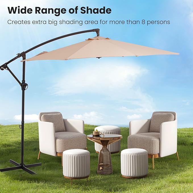 10FT Patio Umbrella, Outdoor Offset Cantilever Umbrella with Sturdy 8 Ribs, Easy Tilt Adjustment for Backyard Pool Garden,Beige